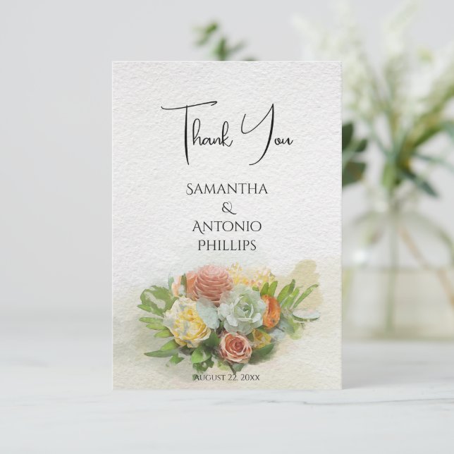 Vacker blomsterbukett akvarell konst tack kort (Stående Fram)