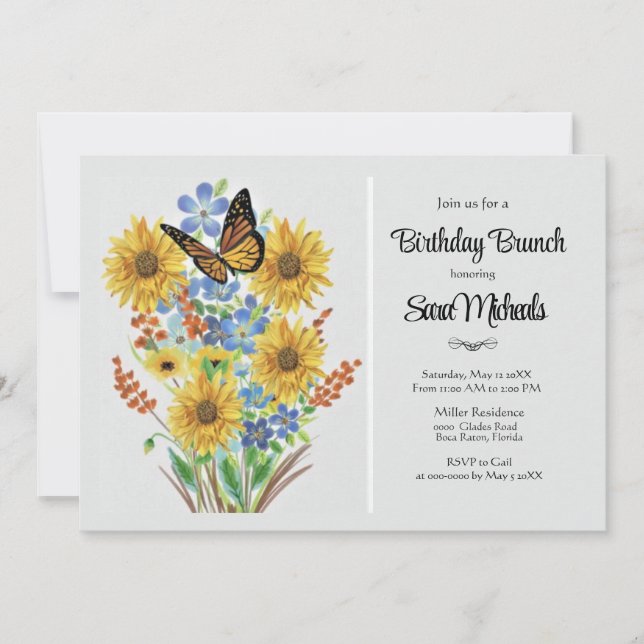 Vacker blomsterbukett födelsedagsbrunch  inbjudningar (Framsida)