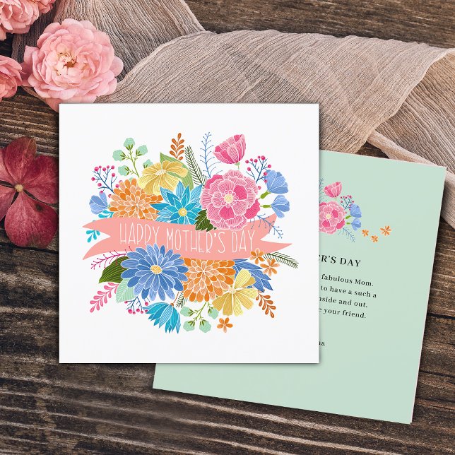 Vacker blomsterbukett för mors dag julkort (Pretty Floral Flower Bouquet Mother's Day Holiday Card)