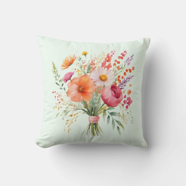 Vacker blomsterbukett Handbundet knippe blommor Kudde (Framsida)
