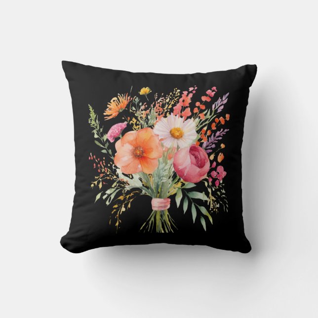 Vacker blomsterbukett Handknippt knippe blommor Kudde (Framsida)