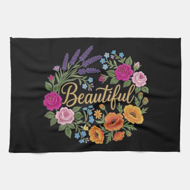 Vacker blomsterbukett kökshandduk (Horisontell)