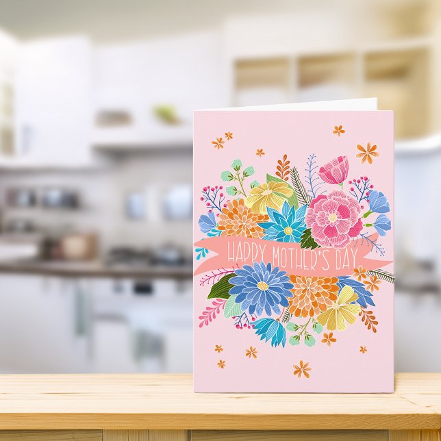 Vacker blomsterbukett mors dag hälsning kort (Pretty Floral Flower Bouquet Mother's Day Greeting Card)