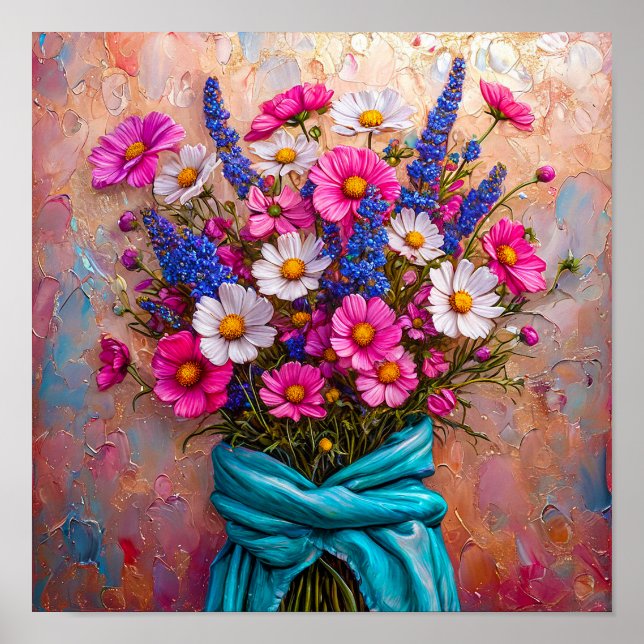 Vacker blomsterbukett stilleben elegant konst poster (Framsidan)