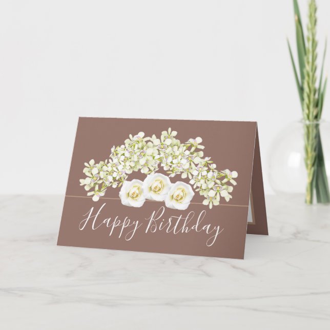 Vacker blomsterbukett vit orkidé födelsedag kort (Framsida)