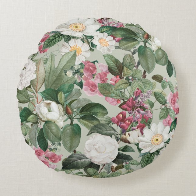 Vacker blomsterdekoration iögonfallande  rund kudde (Framsidan)