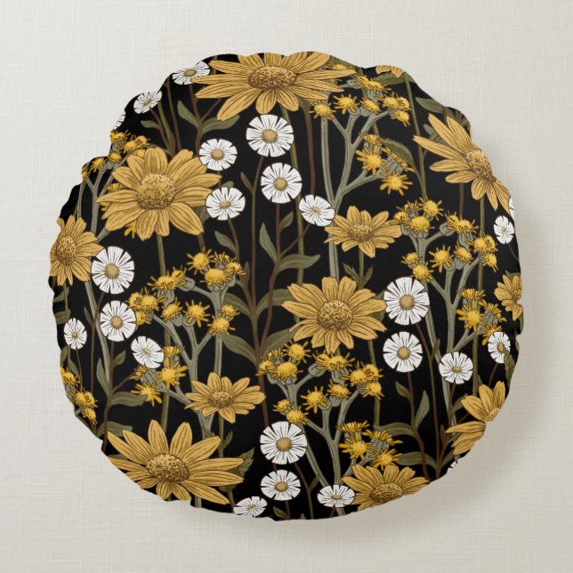 Vacker blomsterdekoration iögonfallande  rund kudde (Framsidan)