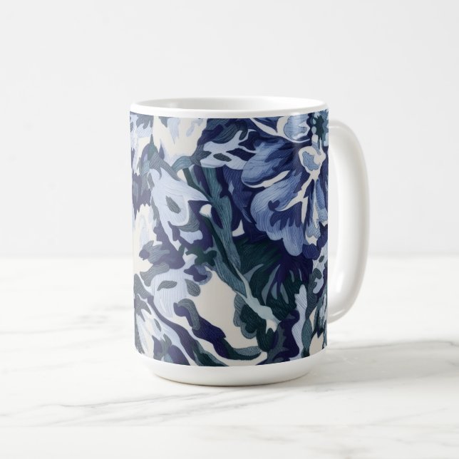 Vacker blomsterdesign i blå nyanser kaffemugg (Framsida höger)