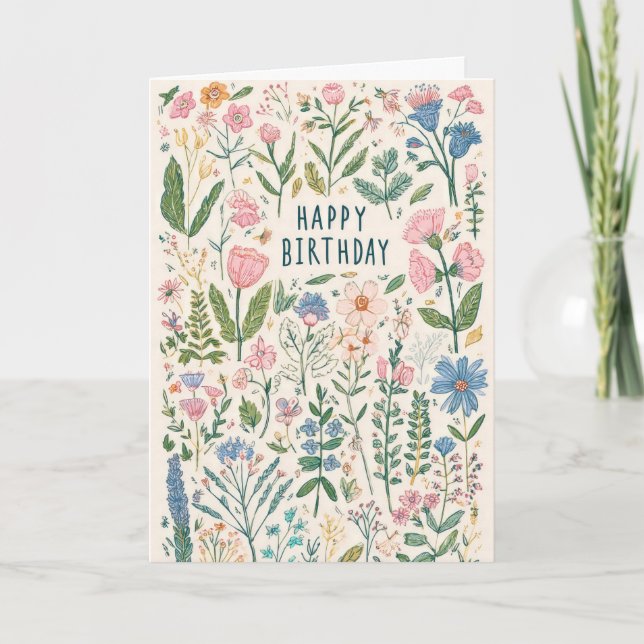 Vacker blomsterfödelsedag kort (Framsida)