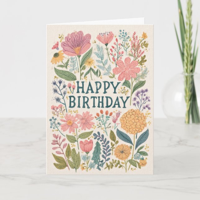 Vacker blomsterfödelsedag kort (Framsida)
