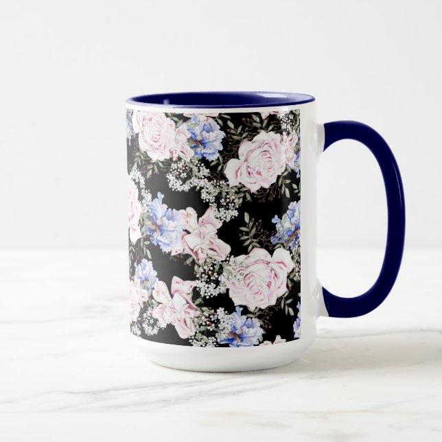 Vacker blomsterform Rosor Iris Rosa Blå Mugg (Höger)
