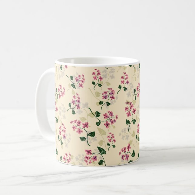 Vacker blomstergående sömlös mönsterförgätmigej pi kaffemugg (Framsida vänster)