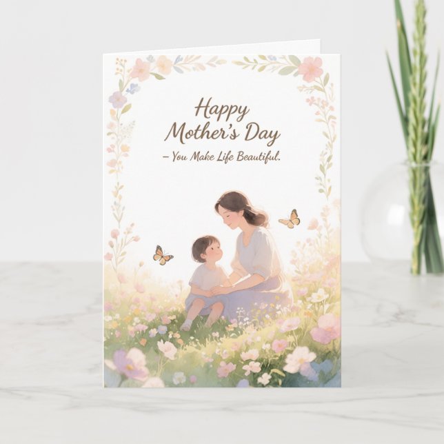 Vacker blomsterglädje God mors dag Kort (Framsida)