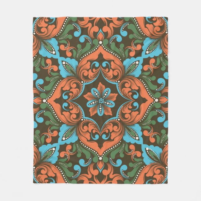 Vacker blomstergod Damask sömlös mönster Fleecefilt (Framsidan)