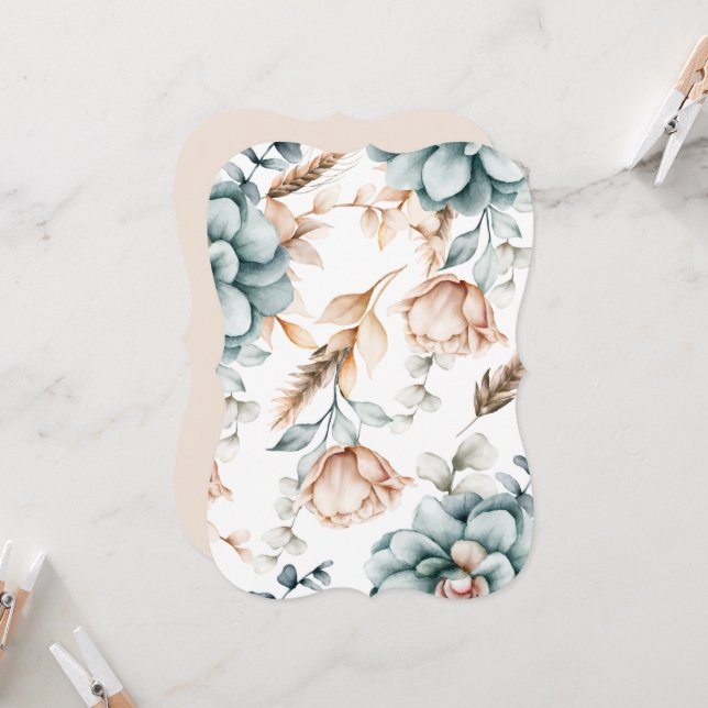 Vacker blomstergrafik med vintage- inbjudningar (Fram/Back In Situ)