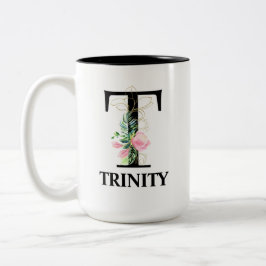 Vacker blomstergravyr med initialen T Två-Tonad Mugg