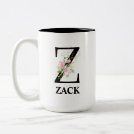 Vacker blomstergravyr med monogram för bokstaven Z Två-Tonad Mugg