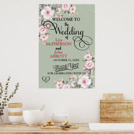 Vacker blomstergul grön bröllop välkomstskylt poster