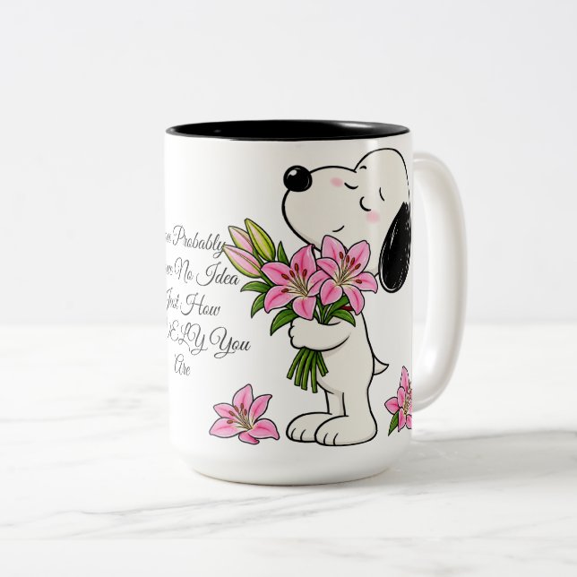 Vacker blomsterkärlek – Söt rosa lilja & Snoopy  Två-Tonad Mugg (Framsida höger)