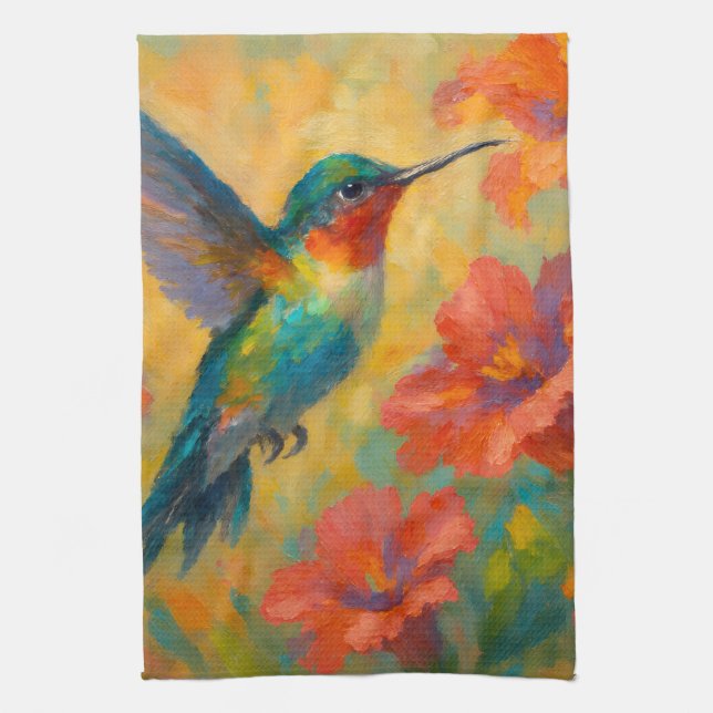 Vacker blomsterkolibri kökshandduk (Vertikal)