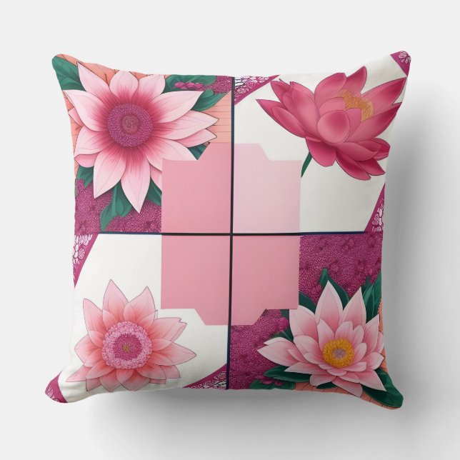 Vacker blomsterkonst med rosa blommor kudde (Framsida)