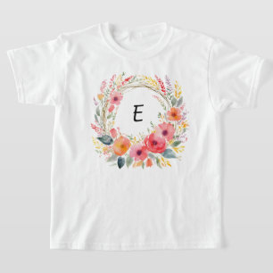 Vacker blomsterkrans Eleganta blommor med monogram T Shirt
