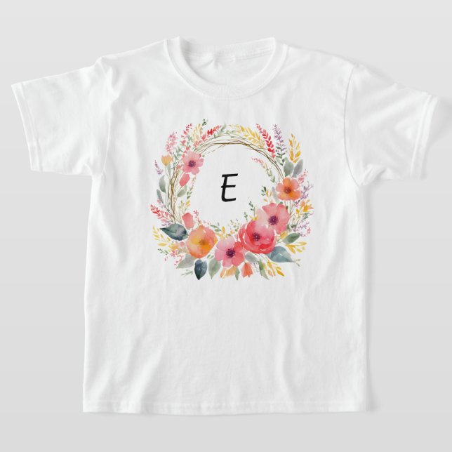 Vacker blomsterkrans Eleganta blommor med monogram T Shirt (Laydown)