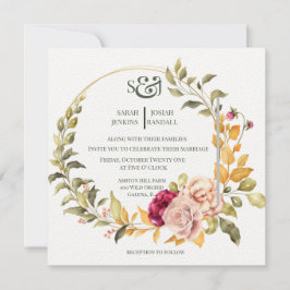 Vacker blomsterkrans (guld) Inbjudan