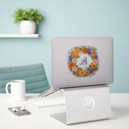 Vacker blomsterkrans med initialer utskuren klistermärken