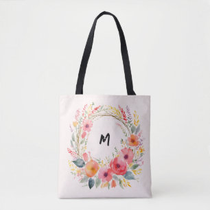 Vacker blomsterkransmonogram Elegant Tygkasse