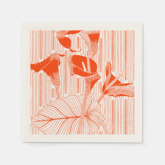 Vacker blomsterlinjekonst med orange växter pappersservett