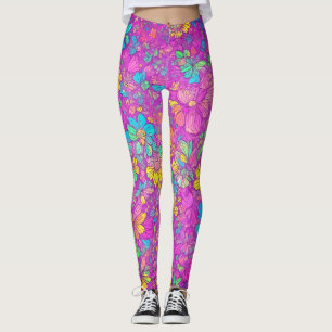 Vacker blomstermönster i rosa boho hippie-stil leggings