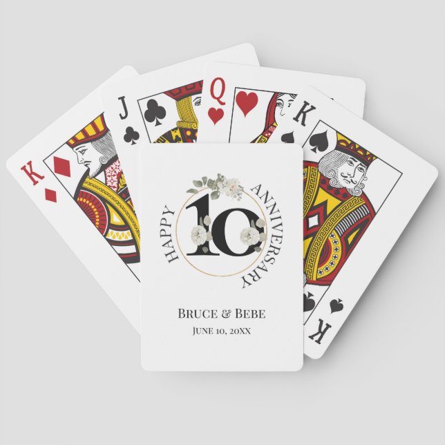 Vacker blomstermönstrad 10-årsjubileumlek casinokort (Baksidan)