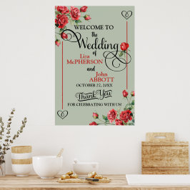 Vacker blomsterrik salvia grön & röd ros bröllop poster