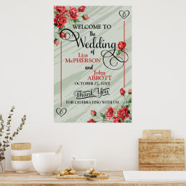 Vacker blomsterrik salvia grön & röd ros bröllop poster