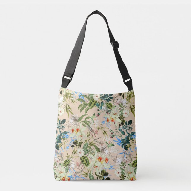 Vacker blomsterväv blåa och vita blommor väska (Framsida)