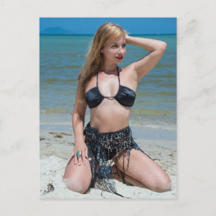 Vacker Blond Bikini Strand Postkort Vykort
