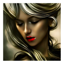 Vacker blond kvinna med rött läppstift silver