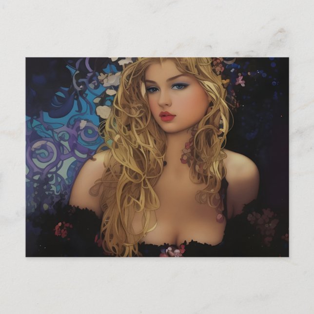 Vacker blond kvinna vykort (Framsida)