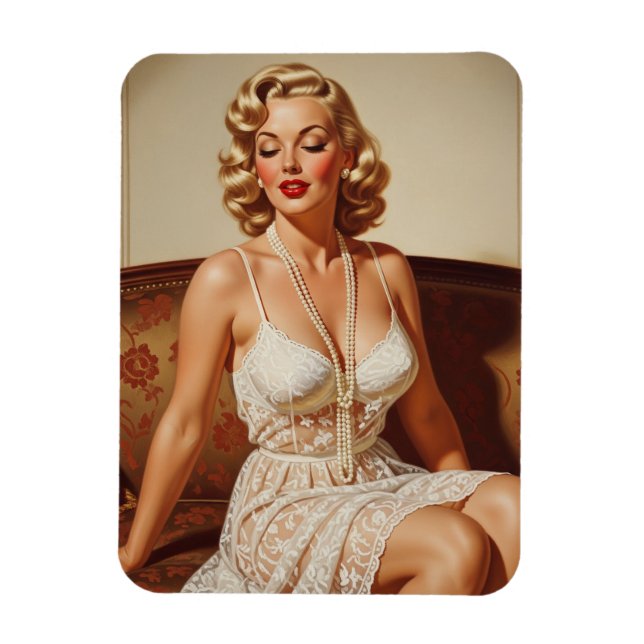 Vacker blond pin-up 50-tals konst magnet (Vertikal)