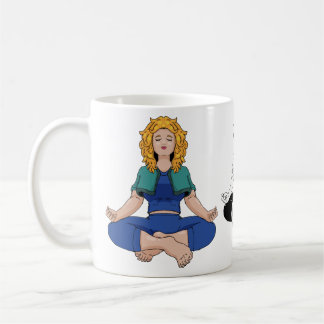 Vacker Blond Tjej Yoga Pose Lotus Söt Kaffemugg