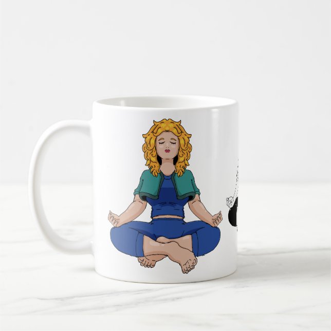 Vacker Blond Tjej Yoga Pose Lotus Söt Kaffemugg (Vänster)