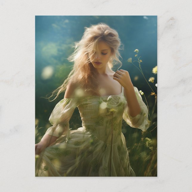 Vacker Blond Woman i en Meadow Vykort (Framsida)