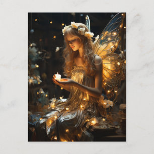 Vacker Blonde Fairy Glowing Vingar Fireflies Vykort