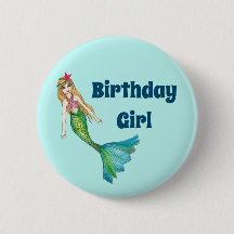 Vacker Blonde Hair Sjöjungfru Birthday Girl Button