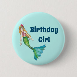 Vacker Blonde Hair Sjöjungfru Birthday Girl Button Knapp
