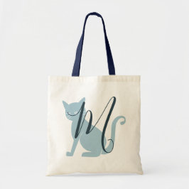 Vacker Blue Cat Monogram Tote Tygkasse