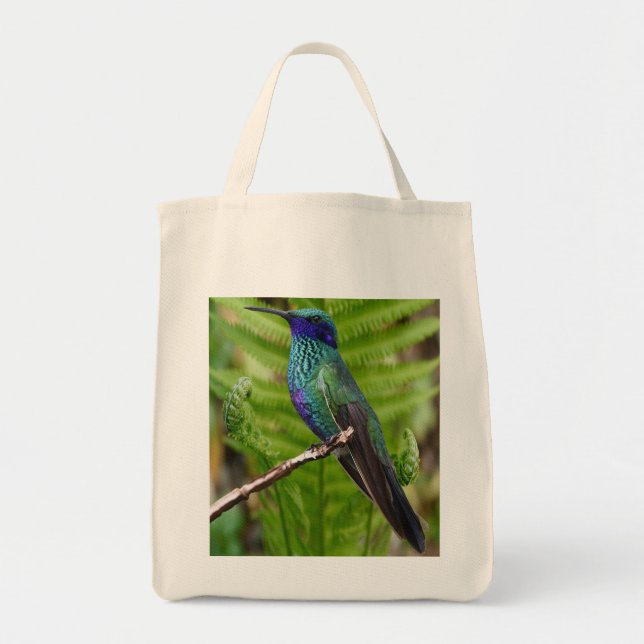 Vacker Blue Hummingbird Tote Bag Tygkasse (Framsidan)