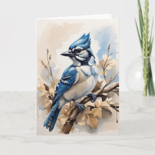 Vacker Blue Jay Sitta i Träd Lövs Blank Kort