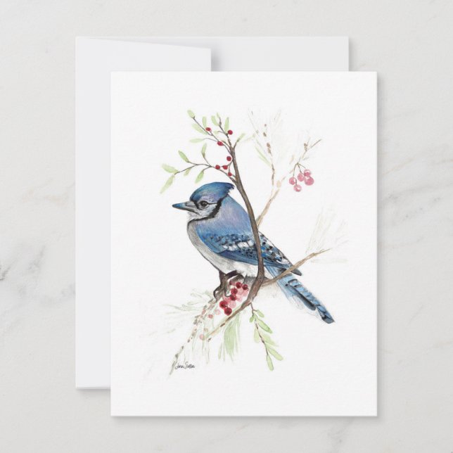 Vacker Blue Jay Watercolor-anteckningskort (Framsida)